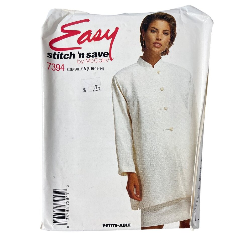 McCalls 7394 Mandarin Jacket Skirt Sewing Pattern Size 8-10-12-14 Misses 90s NEW